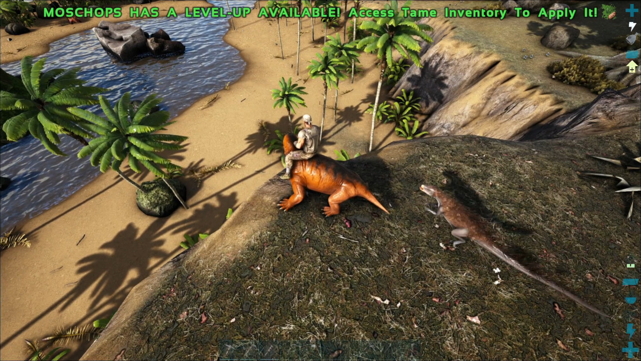 Ark Ragnarok - SurvivorDK Riding a Moschops with a Pego lurking in the shaddows about to pounce